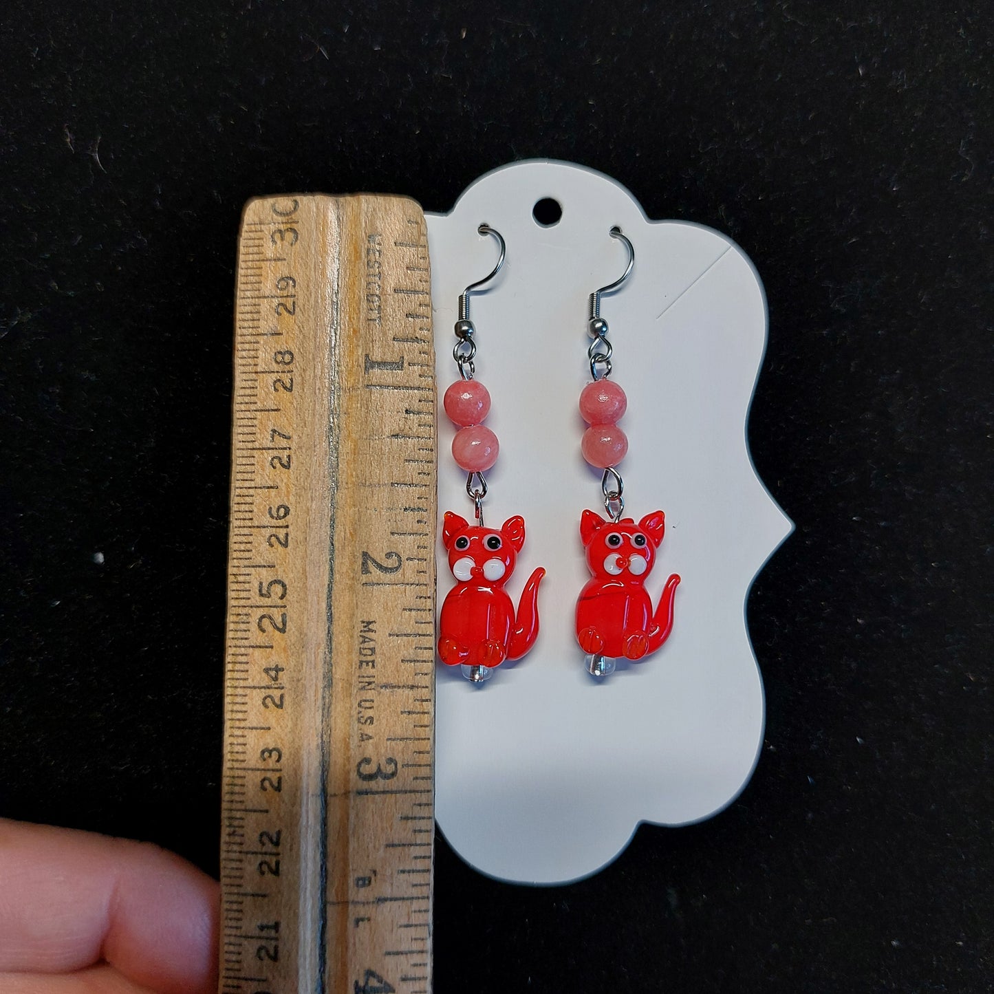 Red cat earrings