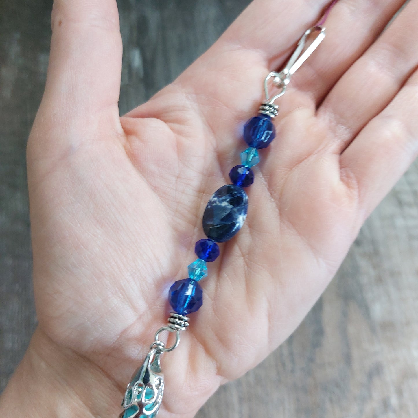 Blue sodalite & howlite flower pot bling | car charm, ornament, light/fan pull chain, window hanging, wall decor- whatever you want it to be!