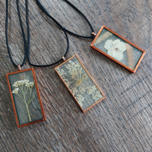Pressed flower necklaces