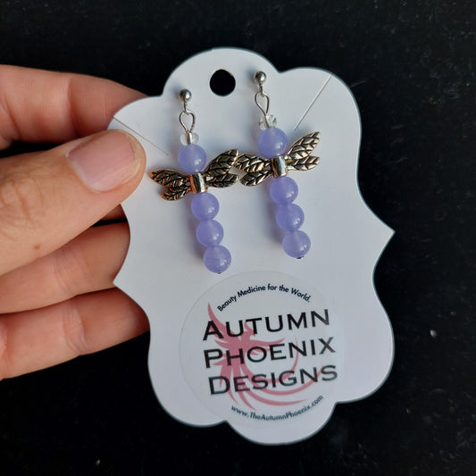 Purple dyed quartz dragonfly earrings