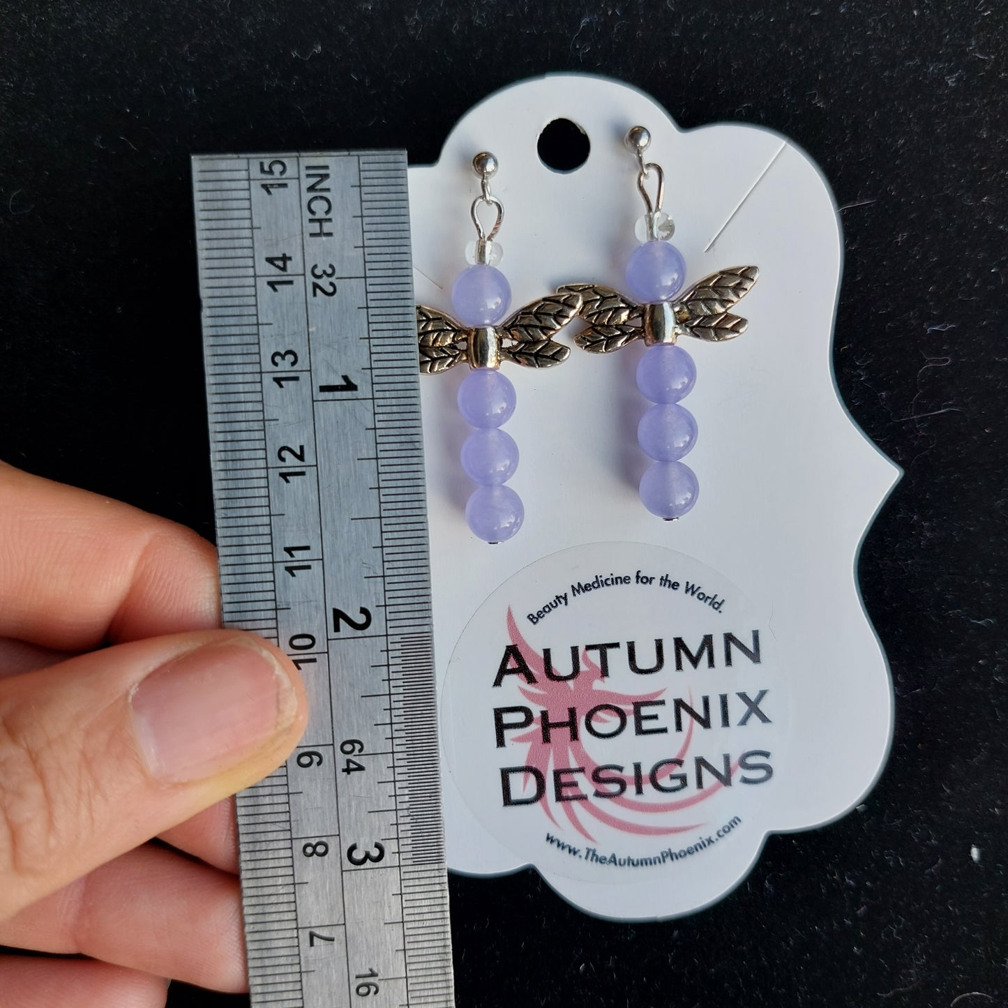 Purple dyed quartz dragonfly earrings