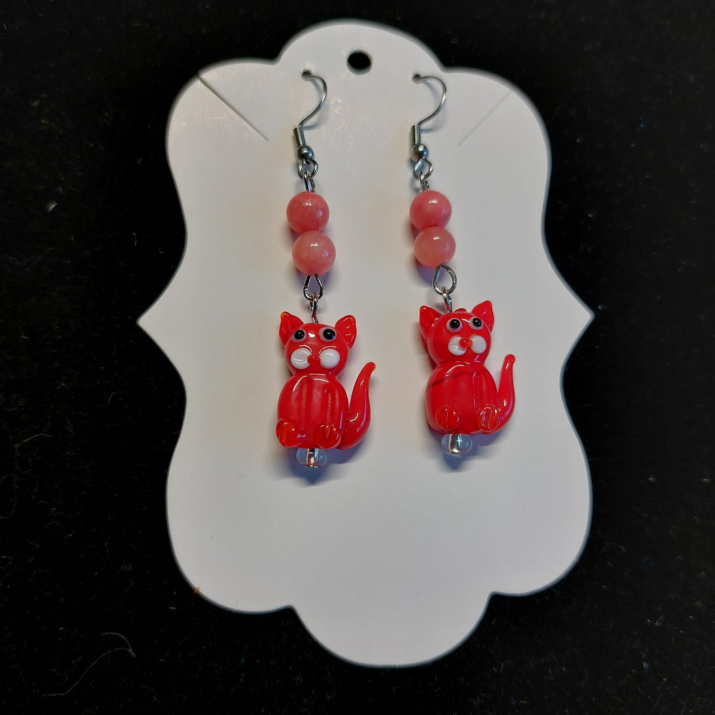 Red cat earrings
