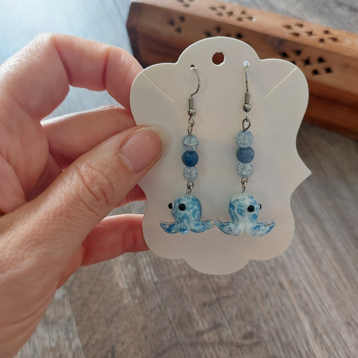 Blue octopus earrings