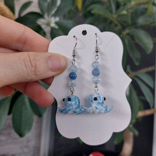 Blue octopus earrings