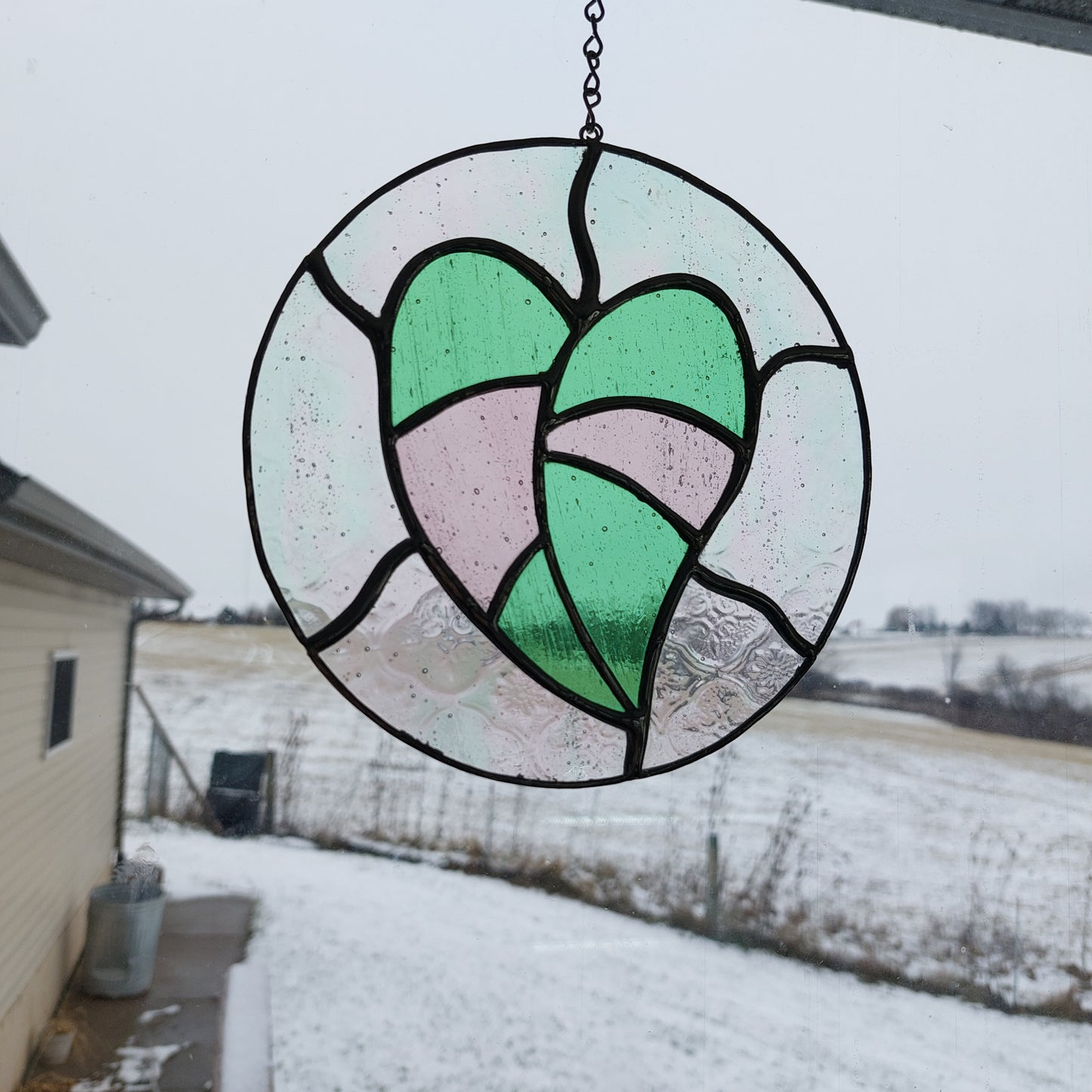 Pink Princess Philodendron Circular Stained Glass Panel Sun Catcher