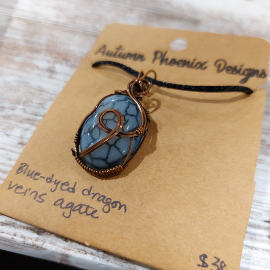 Dragon Veins Agate Pendant | Wire Wrapped Crystal Jewelry
