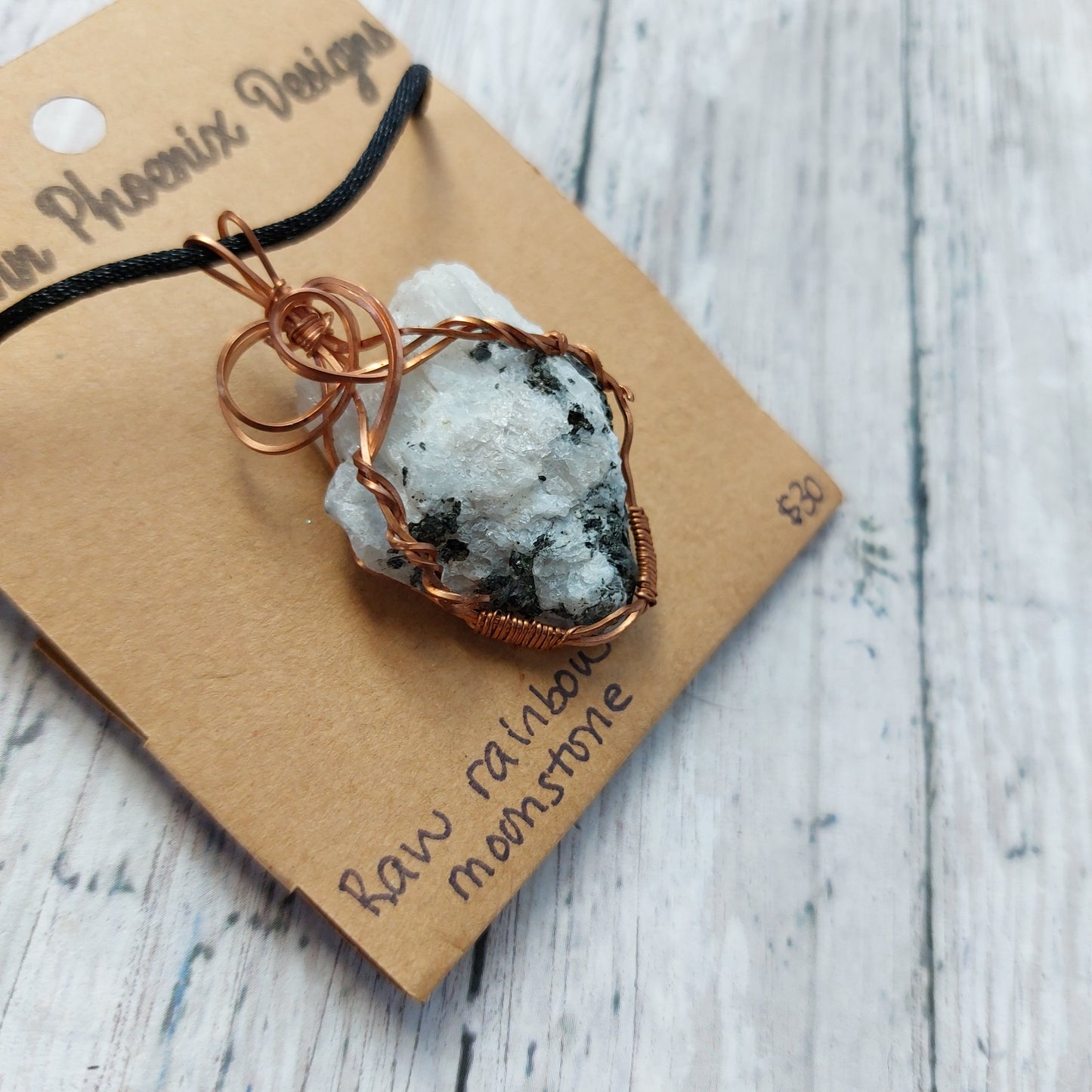 Raw Rainbow Moonstone Pendant | Wire Wrapped Crystal Jewelry
