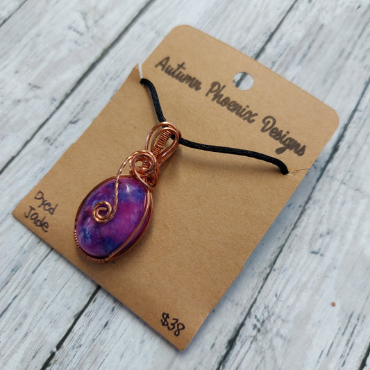 Magenta-Dyed Jade Pendant | Wire Wrapped Crystal Jewelry