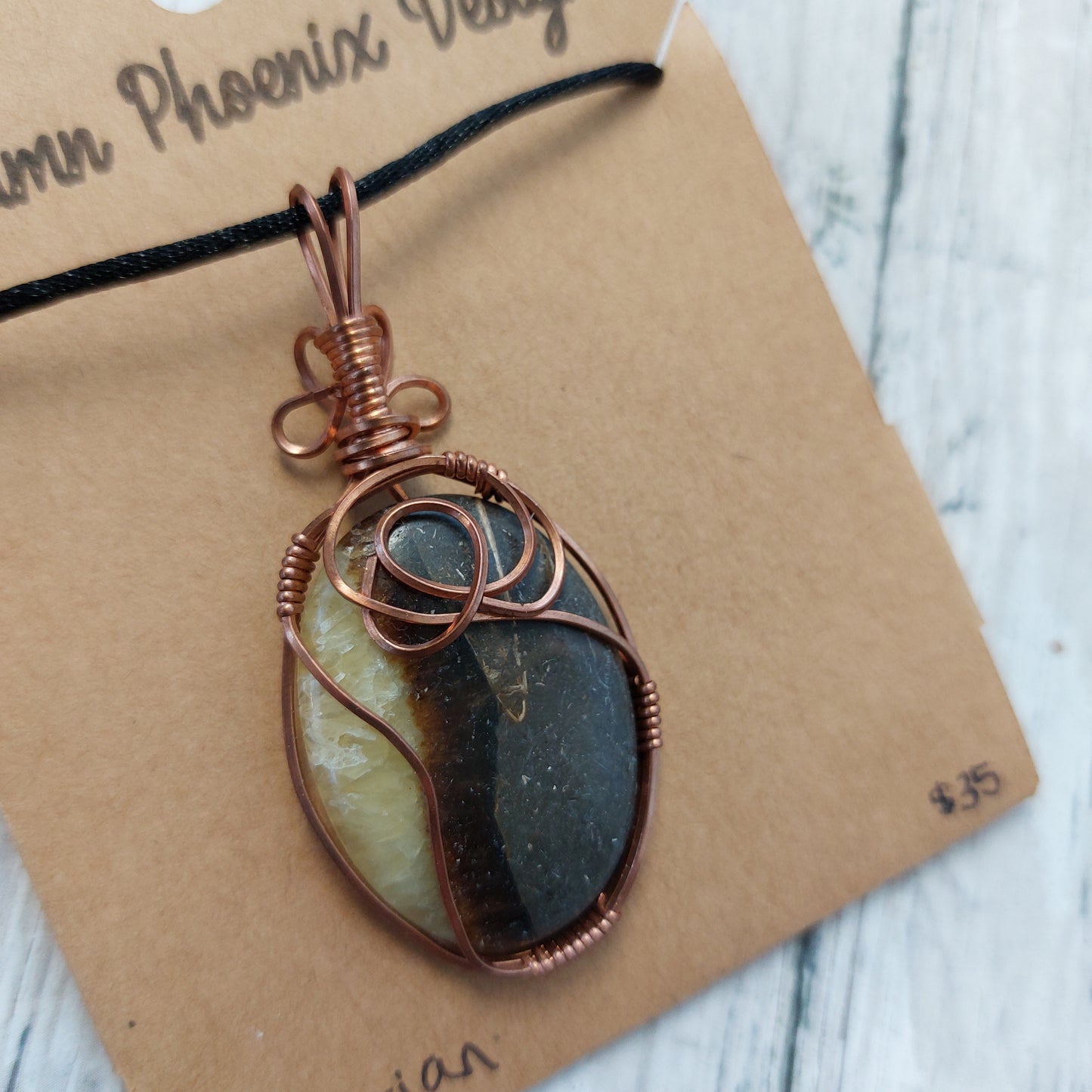Septarian Pendant in Copper Wire | Wire Wrapped Crystal Jewelry