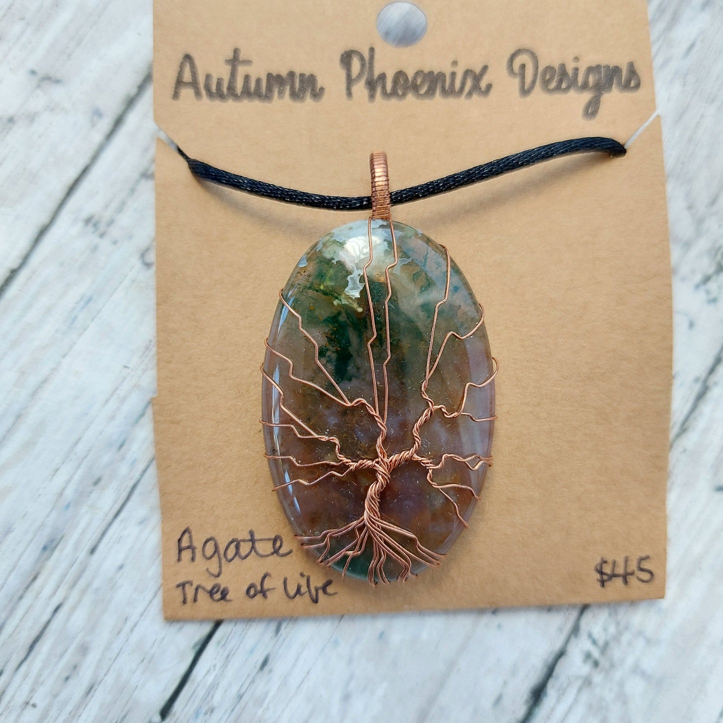 Tree of Life Pendant in Copper Wire on Agate Cabochon | Wire Wrapped Crystal Jewelry