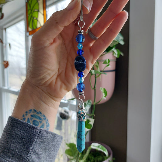 Blue sodalite & howlite flower pot bling | car charm, ornament, light/fan pull chain, window hanging, wall decor- whatever you want it to be!