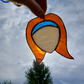 Stained glass amber redhead girl with blue headband sun catcher | Virgo the Maiden, teenager, young woman, sun catcher, teal green headband