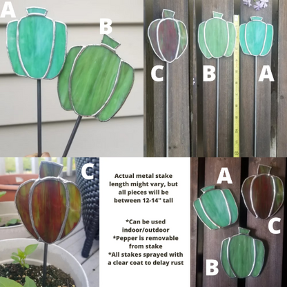 Bell pepper plant stake, vegetable marker | stained glass seed markers, seed tags, garden sun catchers, flower pot pal